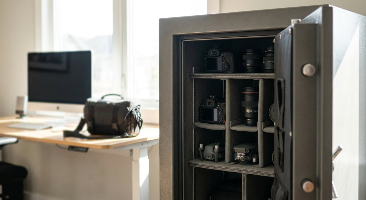 Safes for camera and drone equipment storage