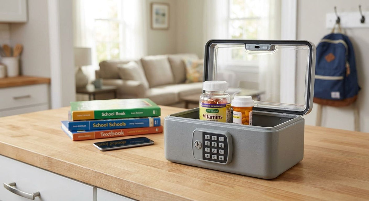 Medication lock boxes for households with teenagers